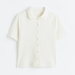 H&M Ivory Textured Button-Up Blouse